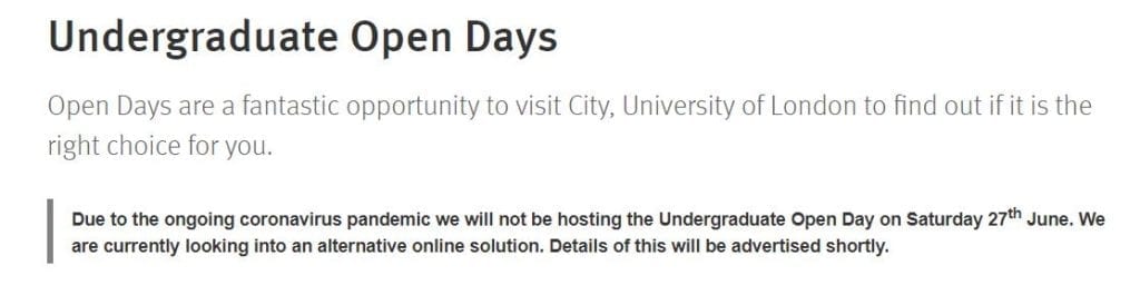University of London open day cancelled